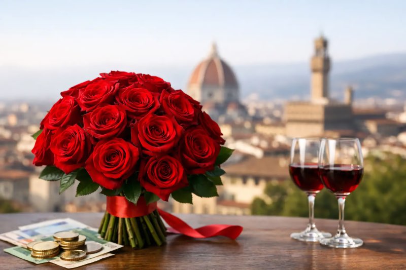 Cost of Red Rose Bouquet in Italy